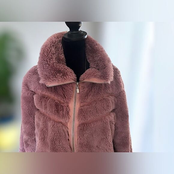 Anthropologie Faux Fur Jacket Teddy Bomber Chevron Detail Size L - Picture 8 of 16